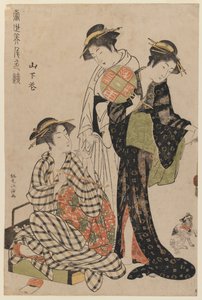 Yamashita Hana leker med en kattunge, fra serien Contest of Contemporary Beauties, ca. 1783 (treblokktrykk i farger)